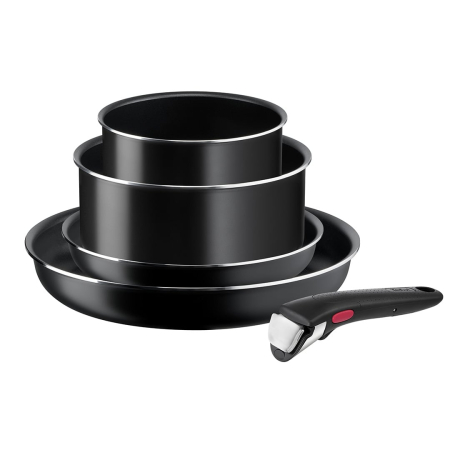 Vase & ustensile pentru gatit - Set de 5 piese Ingenio Easy Cook & Clean L1539543, invelis antiaderent 100% sigur, Thermo-Signal™, baza Diffusion+, maner detasabil, aluminiu,