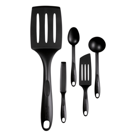 Ustensile bucatarie - Set de 5 piese Tefal Bienvenue K001A504, rezistent la temperaturi inalte, nylon cu 15% fibra de sticla, negru