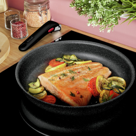 Set de 5 piese Tefal Ingenio Black Stone L3998953, tigaie 22/28 cm, cratita 16/20 cm, maner detasabil, invelis antiaderent Mineralia+, indicator Therm [2]