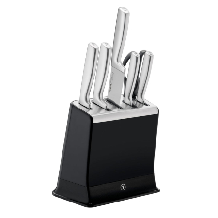 Ustensile bucatarie - Set de 6 piese & suport Tefal Eversharp Pro K2977S44, inox german, maner ergonomic, sistem de ascutire integrat, negru & argintiu