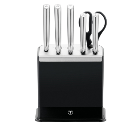 Set de 6 piese & suport Tefal Eversharp Pro K2977S44, inox german, maner ergonomic, sistem de ascutire integrat, negru & argintiu [16]