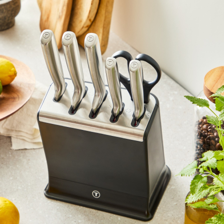 Set de 6 piese & suport Tefal Eversharp Pro K2977S44, inox german, maner ergonomic, sistem de ascutire integrat, negru & argintiu [5]