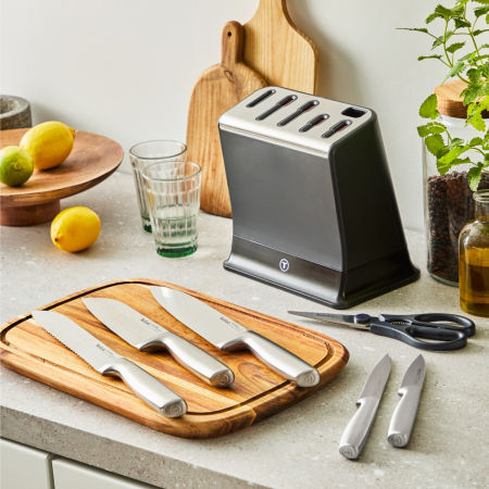 Set de 6 piese & suport Tefal Eversharp Pro K2977S44, inox german, maner ergonomic, sistem de ascutire integrat, negru & argintiu [8]
