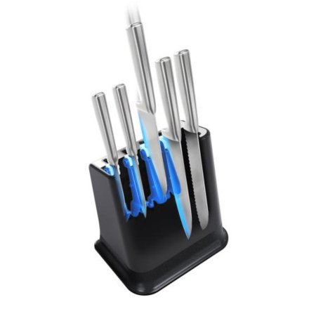 Set de 6 piese & suport Tefal Eversharp Pro K2977S44, inox german, maner ergonomic, sistem de ascutire integrat, negru & argintiu [17]