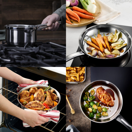 Set de 6 piese Tefal Duetto+ G719S655, oale cu capac de sticla 20 / 24 cm, cratita cu capac de sticla 16 cm, inox, inductie, inox, manere nituite [3]