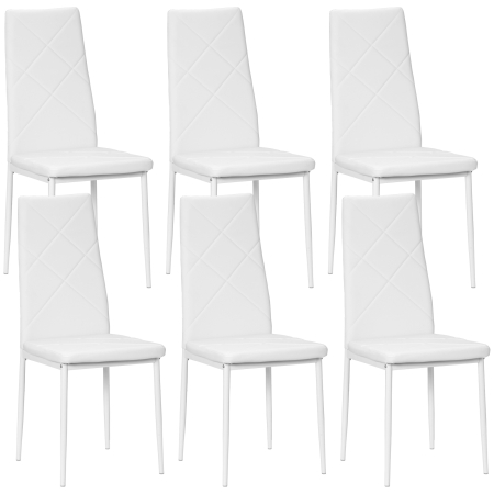 Mobila bucatarie -  Set de 6 Scaune de Dining Moderne cu Spatar inalt din Piele Ecologica si Otel, 41x50x97 cm, Alb