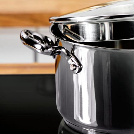 Set de 7 piese Tefal Duetto+ G719S735, oale cu capac de sticla 16 / 20 / 24 cm, cratita 16 cm, inductie, inox, manere nituite, margini turnare, g [5]