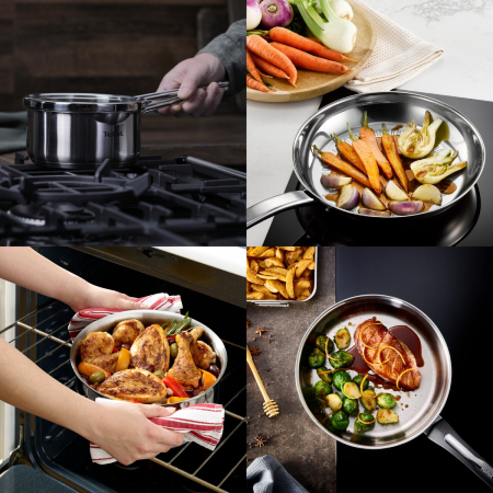 Set de 7 piese Tefal Duetto+ G719S735, oale cu capac de sticla 16 / 20 / 24 cm, cratita 16 cm, inductie, inox, manere nituite, margini turnare, g [6]