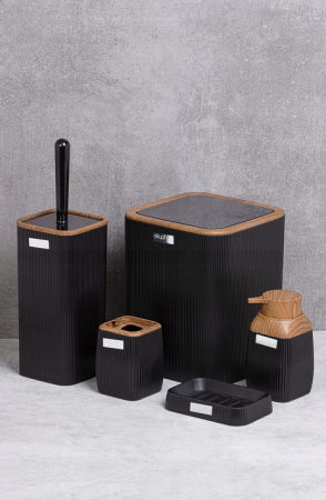 Set de accesorii patrate pentru baie din plastic, 5 piese, negru maro [1]