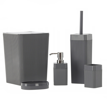 Baie - Set de accesorii pentru baie din plastic, 5 piese, gri