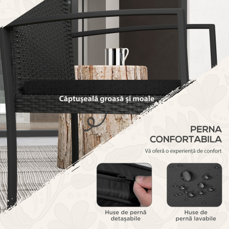  Set de cafea din ratan PP din 3 piese cu perne, Mobilier [3]