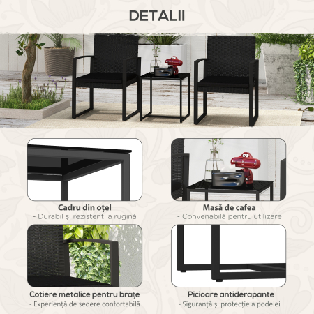  Set de cafea din ratan PP din 3 piese cu perne, Mobilier [5]