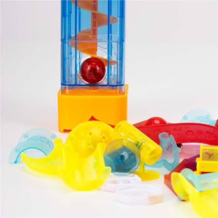 Set constructie cuburi magnetice pista bile led copii 134 piese, turn lift, multicolor [3]