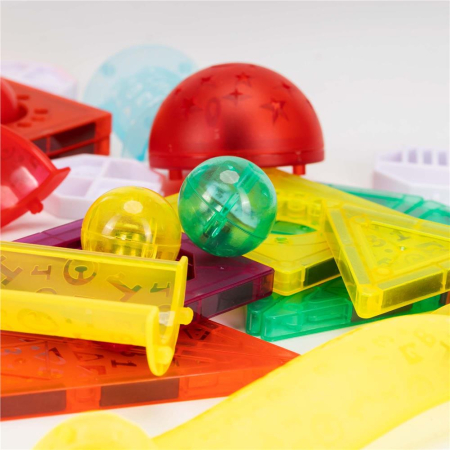 Set constructie cuburi magnetice pista bile led copii 134 piese, turn lift, multicolor [7]