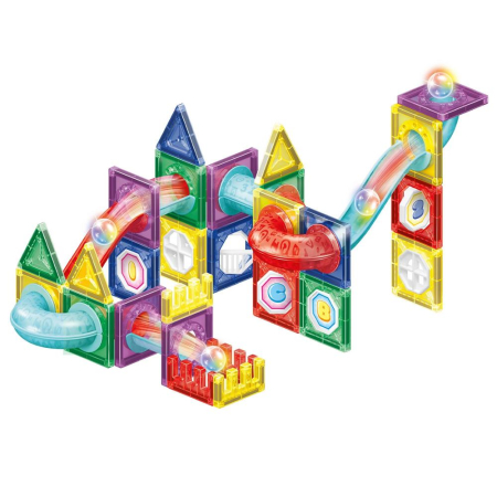 Dormitor & birou - Set constructie cuburi magnetice pista bile led copii 66 piese, rampe tuneluri, multicolor
