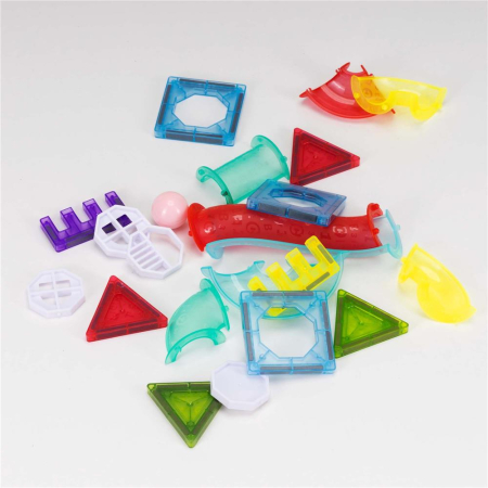 Set constructie cuburi magnetice pista bile led copii 66 piese, rampe tuneluri, multicolor [6]