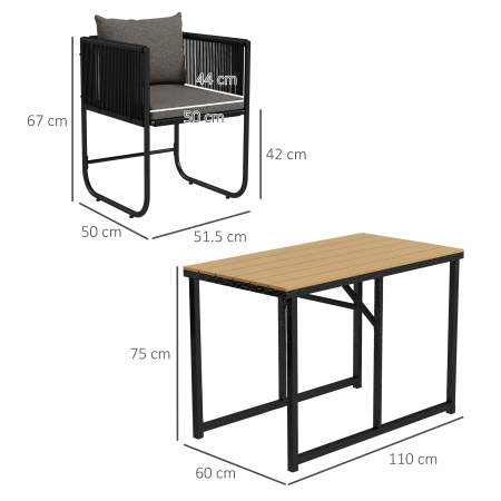  Set de dining din 3 piese din ratan pentru terasa, Masa [2]