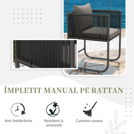  Set de dining din 3 piese din ratan pentru terasa, Masa [3]