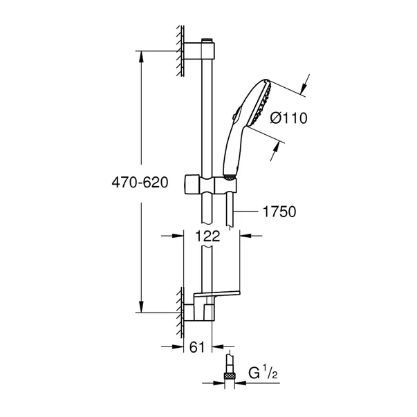 Set de dus cu bara 60 cm Grohe Tempesta 110 crom 3 functii [3]