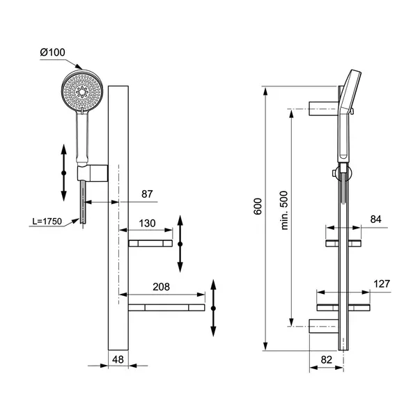 Set de dus cu bara 60 cm Ideal Standard Alu+ negru mat 2 functii din aluminiu [1]
