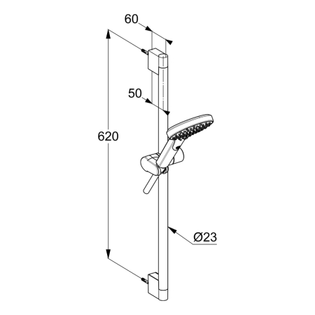 Set de duș, Kludi, xDive, cu pară 1S, bară de 60cm și furtun de 160cm, crom [1]