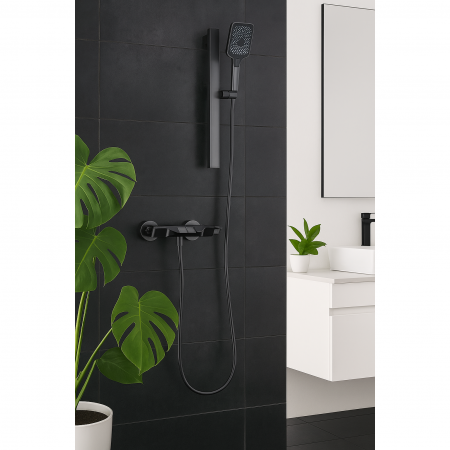 Set de dus La Brocca BAS005, 2 functii, Presiune ridicata, Jet reglabil, Montare rapida, Para de dus, Negru Mat [2]