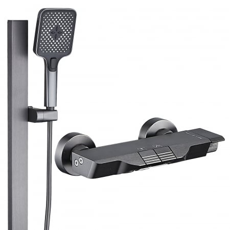 Sisteme de dus - Set de dus La Brocca BAS005, 2 functii, Presiune ridicata, Jet reglabil, Montare rapida, Para de dus, Negru Mat