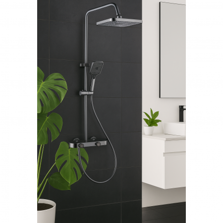 Set de dus RAIZ Origins STREAM, 2 functii, Presiune ridicata, Jet reglabil, Montare rapida, Para de dus, Negru Mat [1]