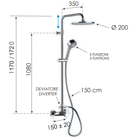 Set de dus Remer W37AEC20, coloana telescopica, para de dus 20cm, para de mana cu 3 functii, ABS cromat [4]