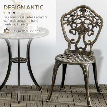  Set de Exterior 3 Piese din Aluminiu cu 2 Scaune de Gradina si Masa Rotunda cu Orificiu pentru Umbrela, Bronz [3]