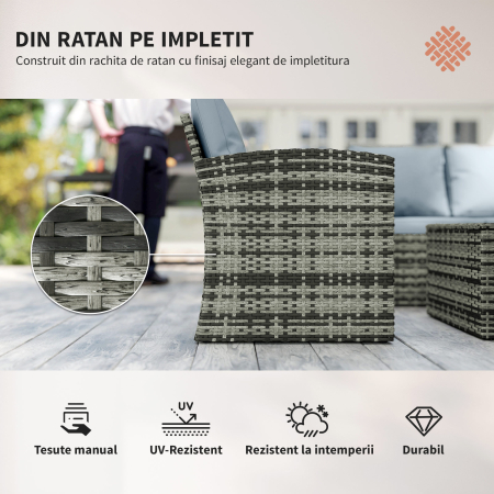  Set de Exterior 6 Piese cu 2 Mese de Depozitare, 2 Canapele si 2 Fotolii, din Ratan si Otel, Gri [3]