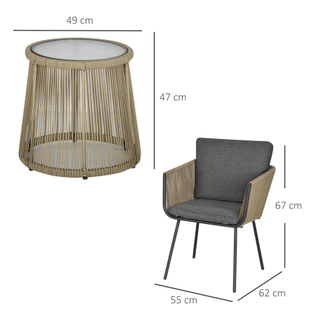  Set de Exterior cu Masuta din Sticla si 2 Scaune de Gradina din Ratan Stil Boho, Cafea [2]