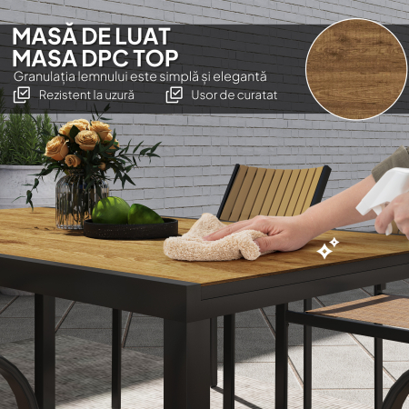  Set de Exterior din 7 Piese cu Masa Extensibila si 6 Scaune Suprapozabile, 160/240x90x74 cm, Maro [5]