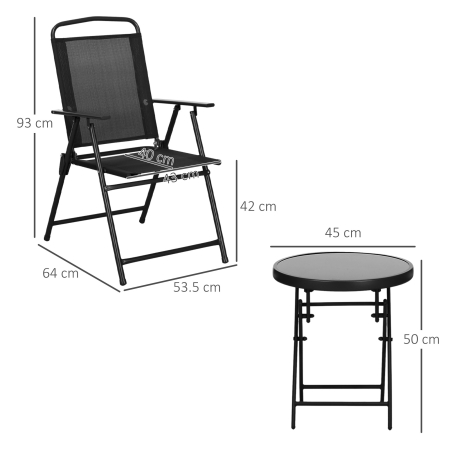 Set de Gradina 3 Piese cu 2 Scaune 53,5x64x93 cm si Masuta de Cafea Ø45x50 cm, din Metal, Negru [2]
