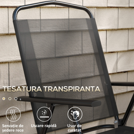  Set de Gradina 3 Piese cu 2 Scaune 53,5x64x93 cm si Masuta de Cafea Ø45x50 cm, din Metal, Negru [5]