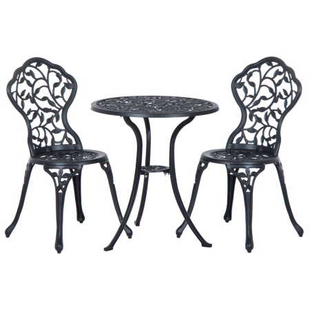 Seturi mobilier -  Set de Gradina 3 Piese cu 2 Scaune de Exterior si Masa Rotunda din Aluminiu, Negru