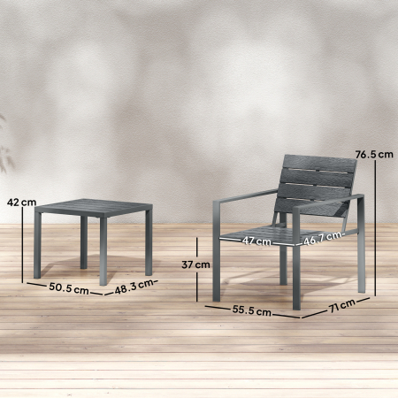  Set de Gradina 3 piese cu 2 Scaune de Exterior si Masuta de Cafea, din HDPE si Metal, Gri inchis [2]