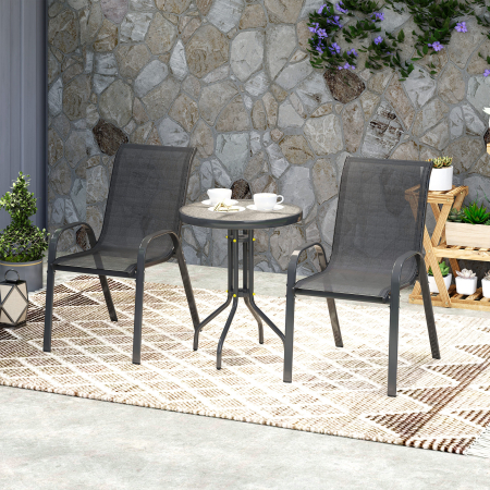  Set de Gradina 3 Piese cu 2 Scaune de Gradina 54x71x93 cm si Masuta Rotunda Ø60x71 cm din Otel Negru [8]