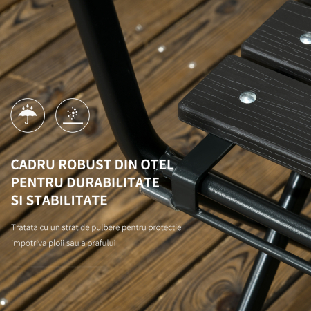  Set de Gradina  3 Piese cu 2 Scaune si Masa Pliabile din Otel si HDPE pentru Balcon si Terasa, Gri Inchis [4]