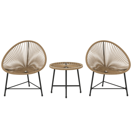 Gradina & balcon -  Set de Gradina 3 Piese din Ratan PE si Otel cu 2 Scaune Ovale si Masuta de Cafea, Negru si culoare Lemn