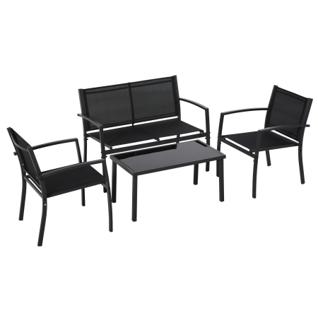 Gradina & balcon -  Set de Gradina 4 bucati cu Masuta de cafea, 2 Scaune si o Panca in Metal, Negru