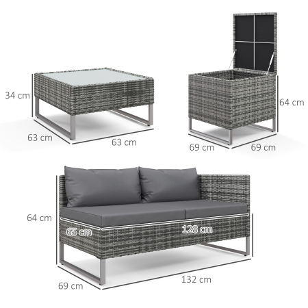  Set de Gradina 4 Piese cu 2 Canapele cu 2 Locuri, Masuta de Cafea si Masa inalta, din Otel si Ratan [2]