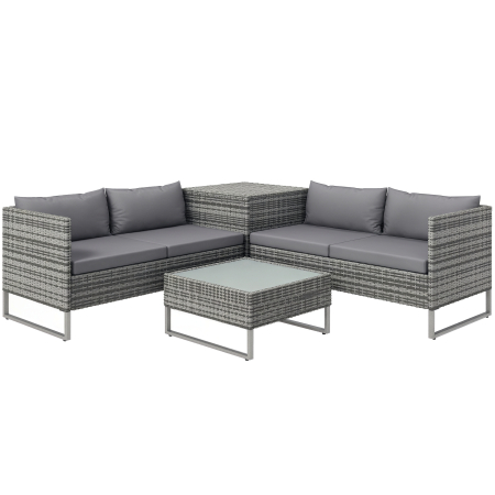 Gradina & balcon -  Set de Gradina 4 Piese cu 2 Canapele cu 2 Locuri, Masuta de Cafea si Masa inalta, din Otel si Ratan