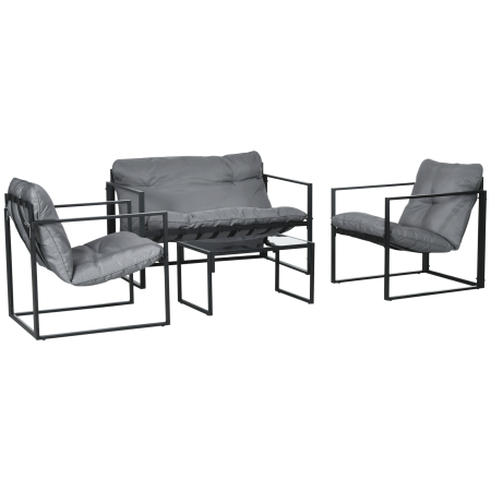 Gradina & balcon -  Set de Gradina 4 Piese cu Canapea, 2 Fotolii si Masuta, din Otel, Poliester si Bumbac PP, Negru si Gri