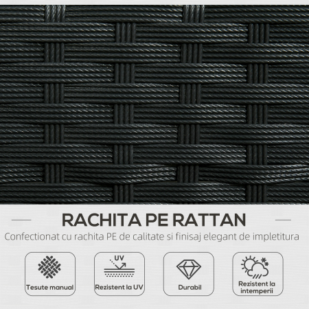  Set de Gradina 4 Piese din Ratan cu 2 Scaune, Fotoliu de Gradina cu 2 Locuri si Masuta Joasa de Cafea, Negru si Crem [4]