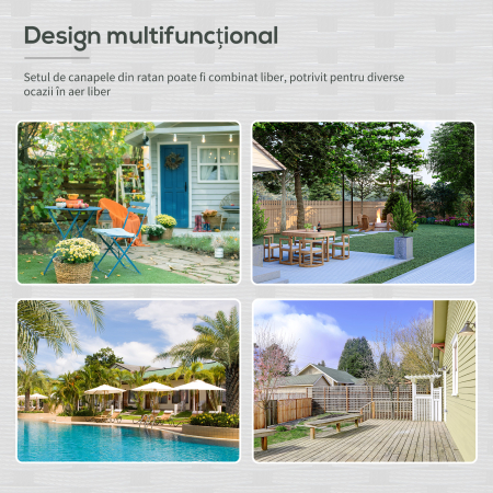  Set de Gradina 4 Piese din Ratan cu 2 Scaune, Fotoliu de Gradina cu 2 Locuri si Masuta Joasa de Cafea, Negru si Crem [6]