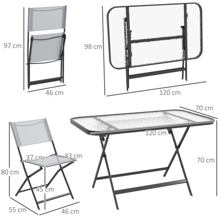  Set de Gradina 5 Piese - 4 Scaune Pliabile din Textilene si Masa din Sticla Securizata, Gri [2]