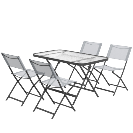  Set de Gradina 5 Piese - 4 Scaune Pliabile din Textilene si Masa din Sticla Securizata, Gri [0]