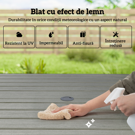  Set de Gradina 5 piese din Otel cu 4 Scaune Stivuibile si Masa cu Orificiu Central si Raft Inferior, Gri [3]