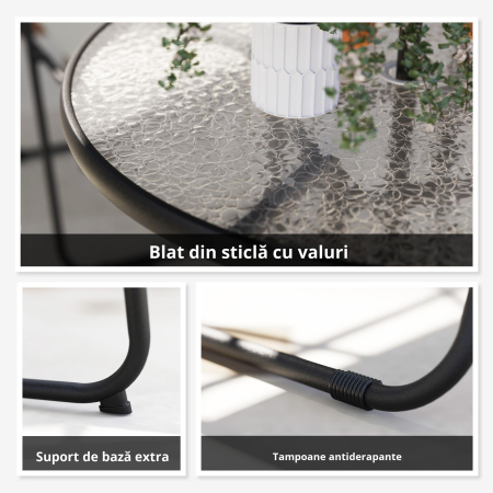  Set de Gradina 6 Piese din Otel cu 4 Scaune Pliabile, Umbrela si Masa Rotunda, Gri si Negru [6]